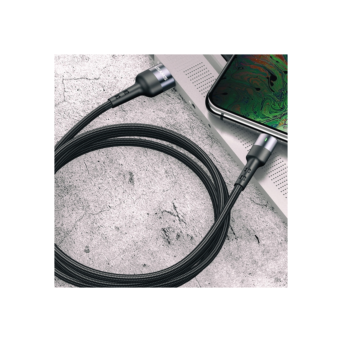 Cable tressé USAMS en tube 1M TYPE-C avec indicateur de charge pour Présentoir 30 pièces