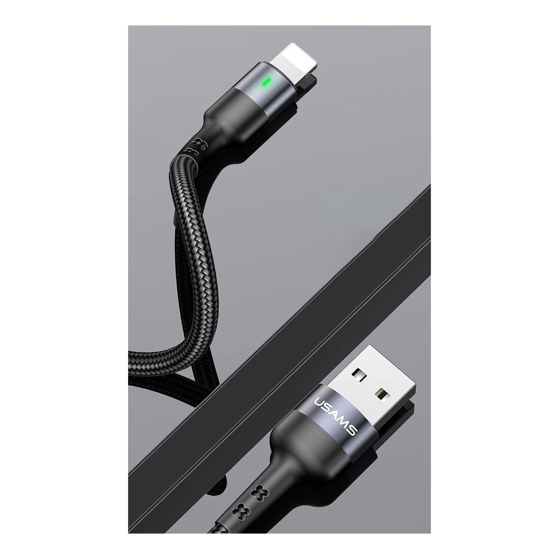 Cable tressé USAMS en tube 1M Lightning avec indicateur de charge pour Présentoir 30 pièces