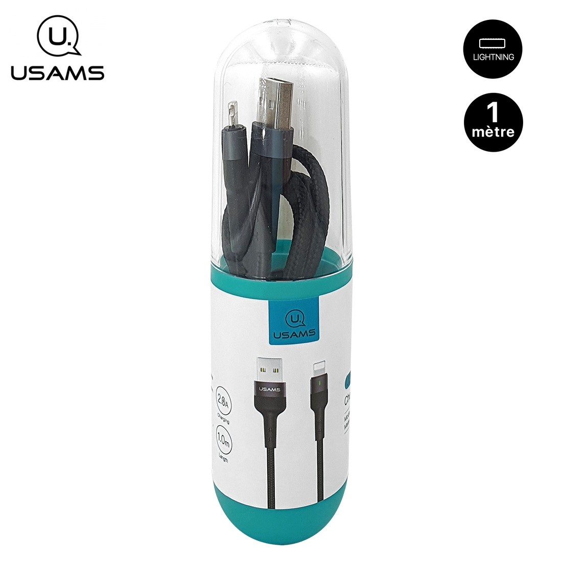 Présentoir 30 câbles tressés USAMS U26 15 Type C / 15 lightning - 1M avec indicateur de charge