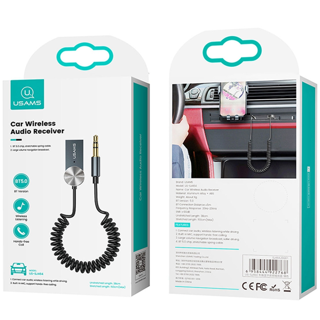 transmetteur audio Usams Bluetooth entrée Jack pour voiture SJ464