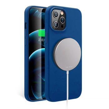 Moxie Coque silicone iPhone 12 Pro Max [BeFluo] avec aimant compatible MagSafe - Intérieur Microfibre - Bleu Marine