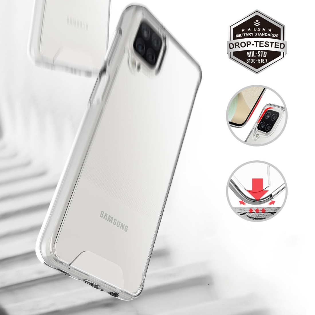 Coque renforcée Moxie transparente en TPU et Acrylique pour Galaxy A42