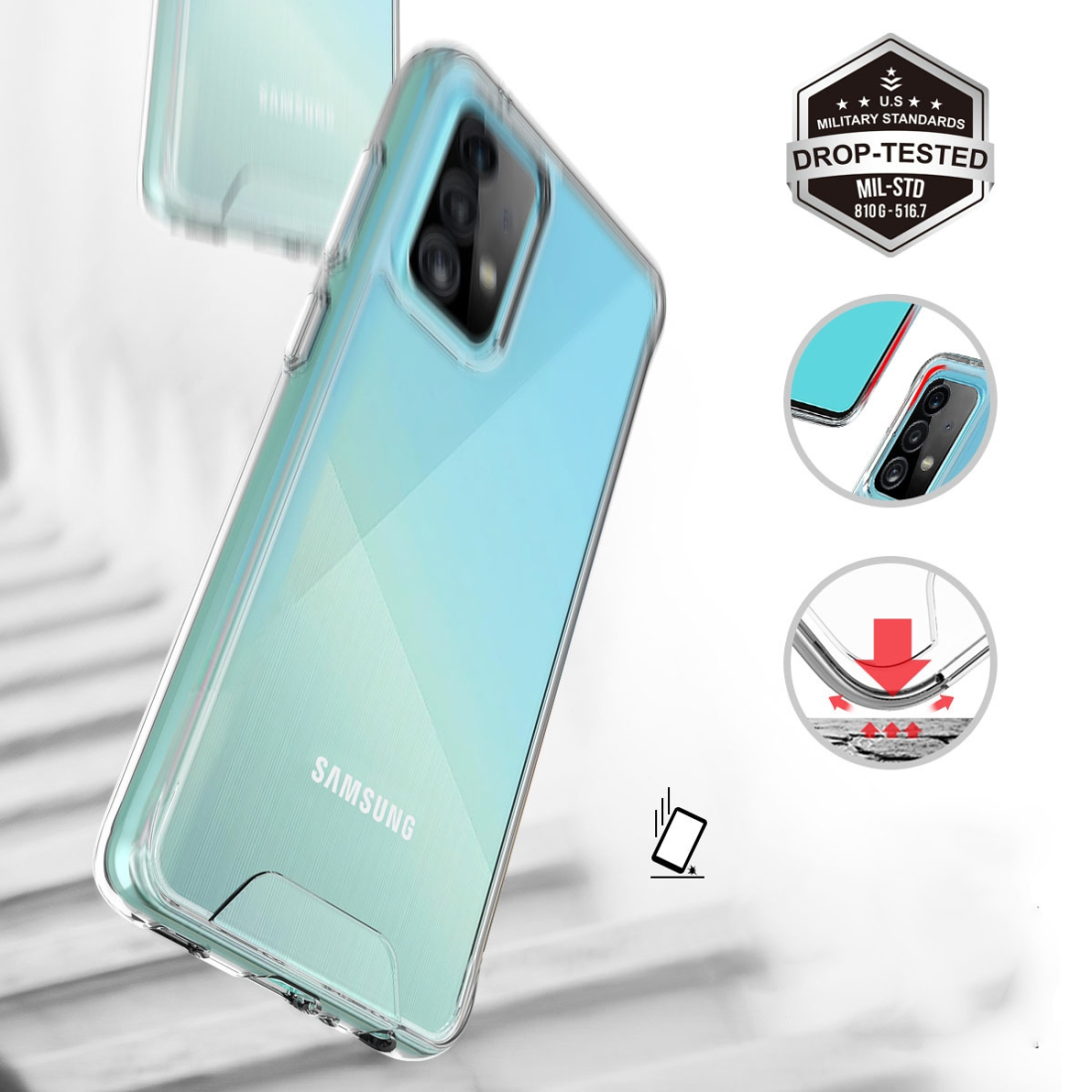 Coque renforcée Moxie transparente en TPU et Acrylique pour Galaxy A52