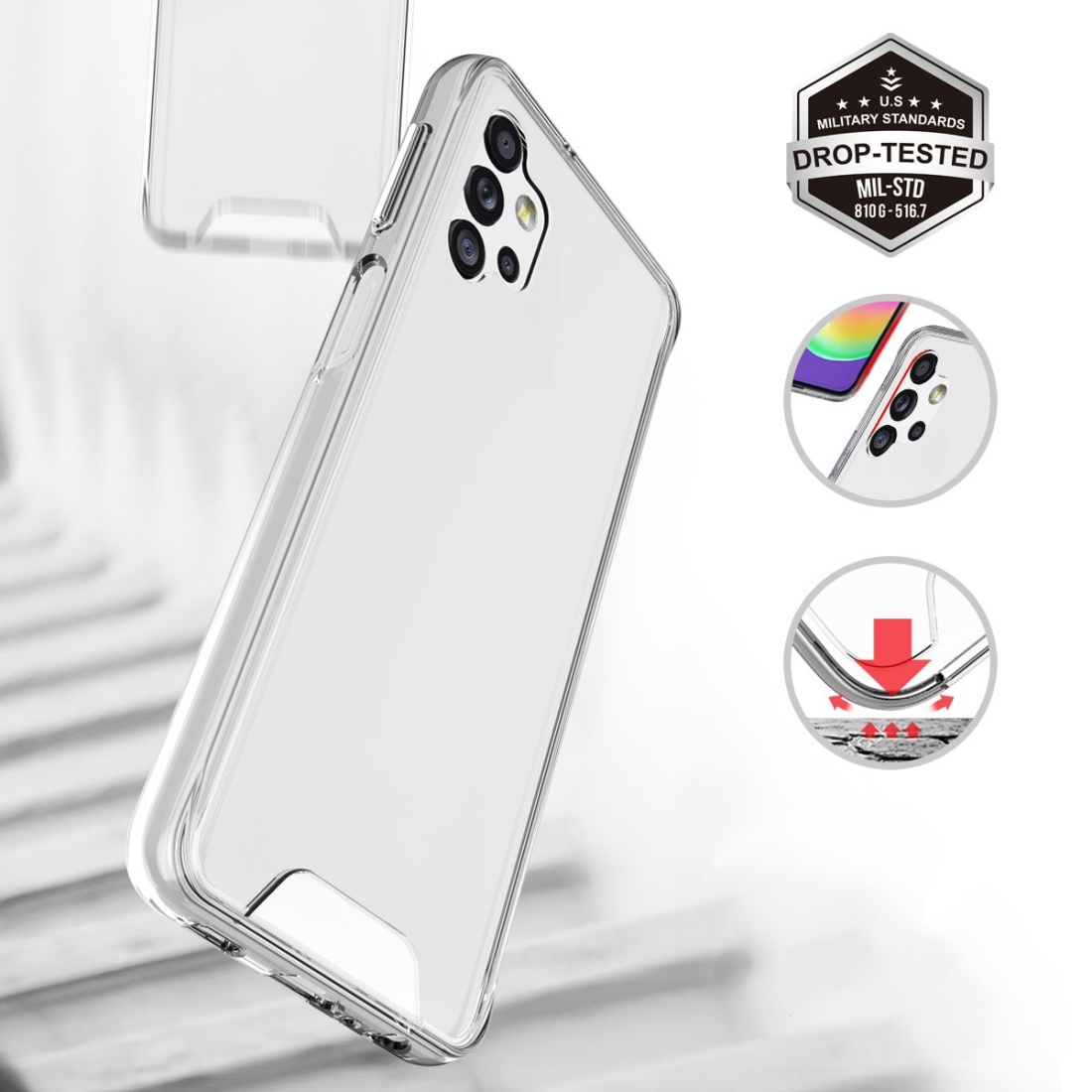 Coque renforcée Moxie transparente en TPU et Acrylique pour Galaxy A32 4G