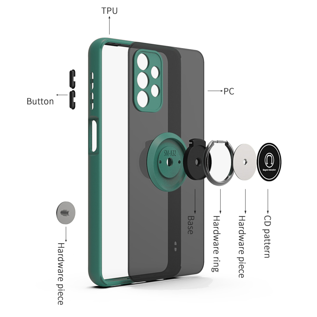 Coque Moxie R-Hold Samsung A32 4g avec ring holder + contour vert