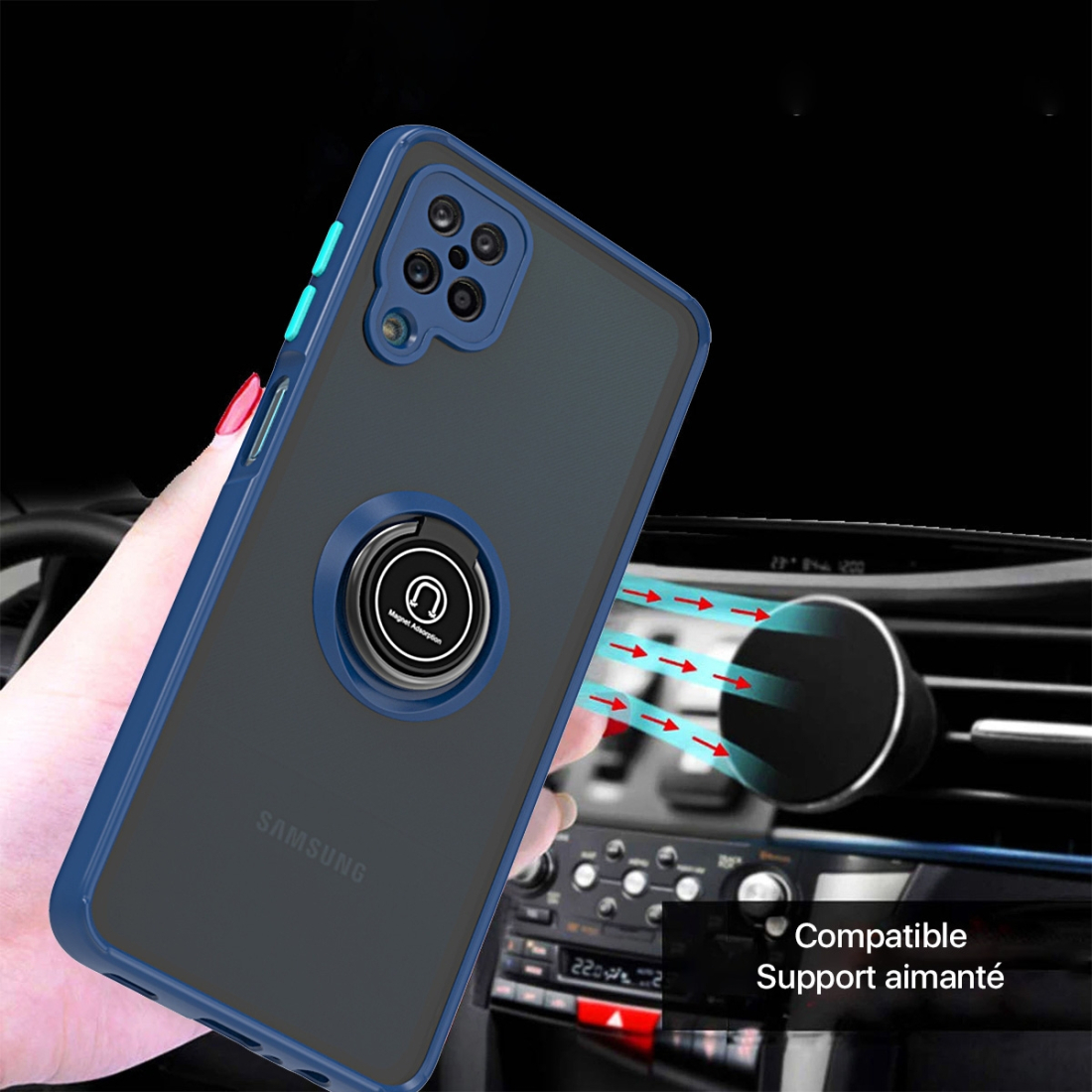 Coque Moxie R-Hold Samsung Galaxy A12 avec ring holder + contour Vert