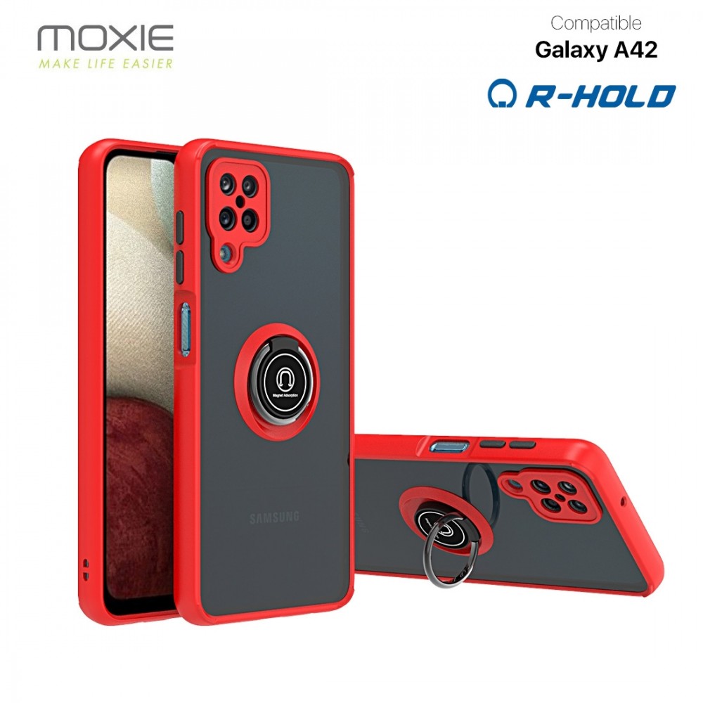 Coque Moxie R-Hold Samsung Galaxy A42 avec ring holder + contour Rouge