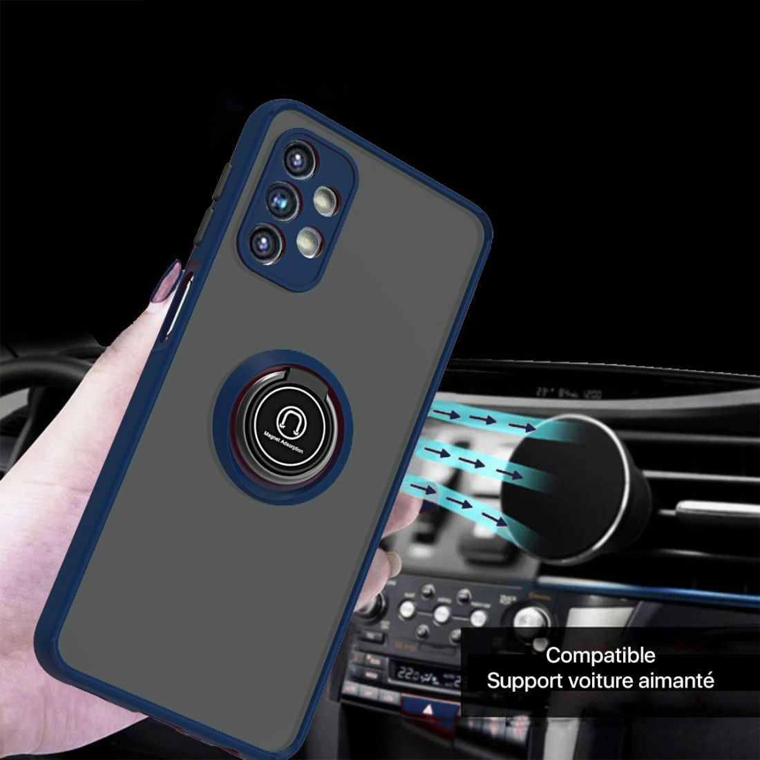 Coque Moxie R-Hold Samsung Galaxy A52 avec ring holder + contour Noir