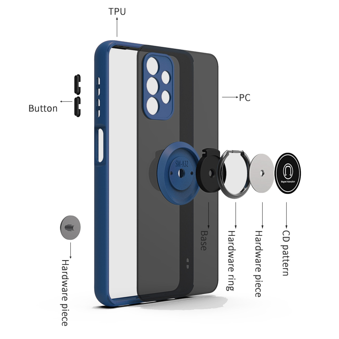 Coque Moxie R-Hold Samsung Galaxy A52 avec ring holder + contour Bleu