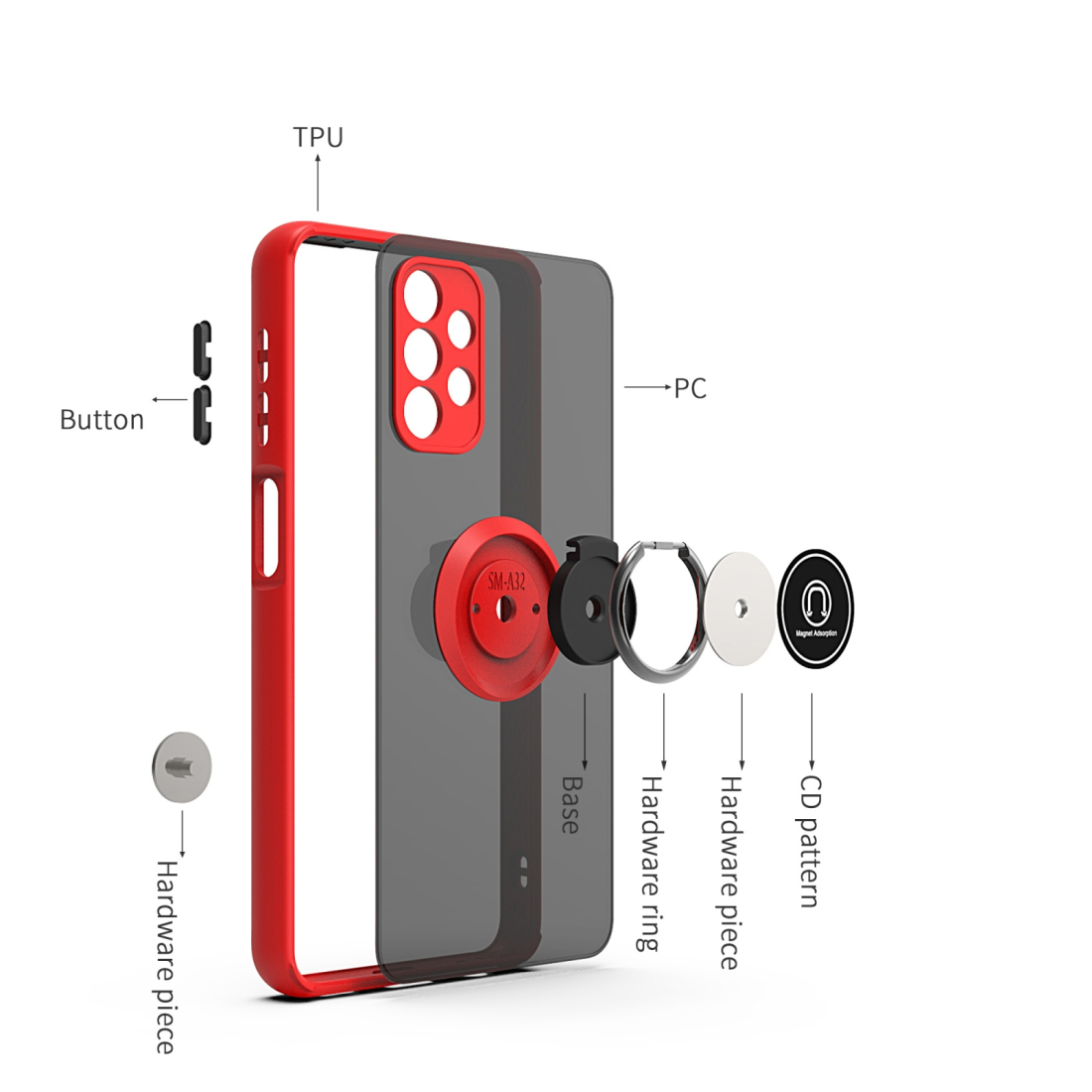 Coque Moxie R-Hold Samsung Galaxy A52 avec ring holder + contour Rouge