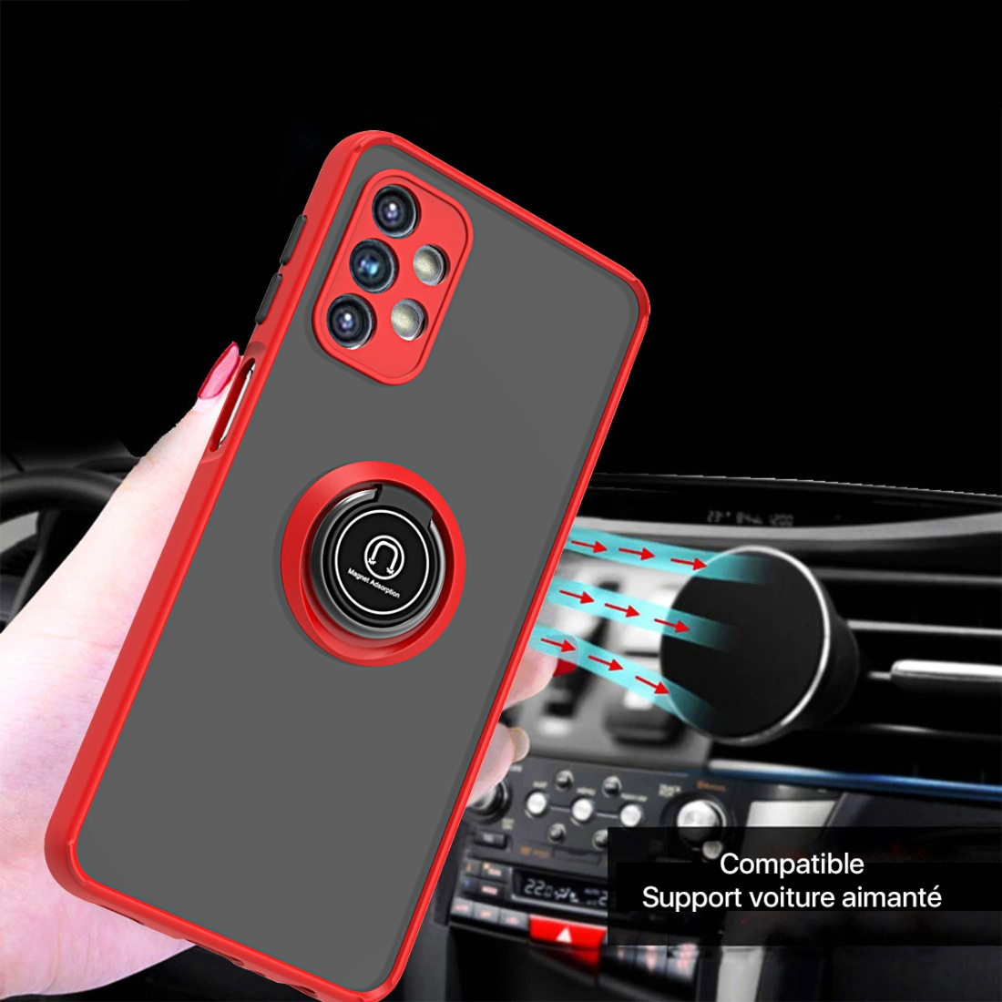 Coque Moxie R-Hold Samsung Galaxy A72 avec ring holder + contour Rouge