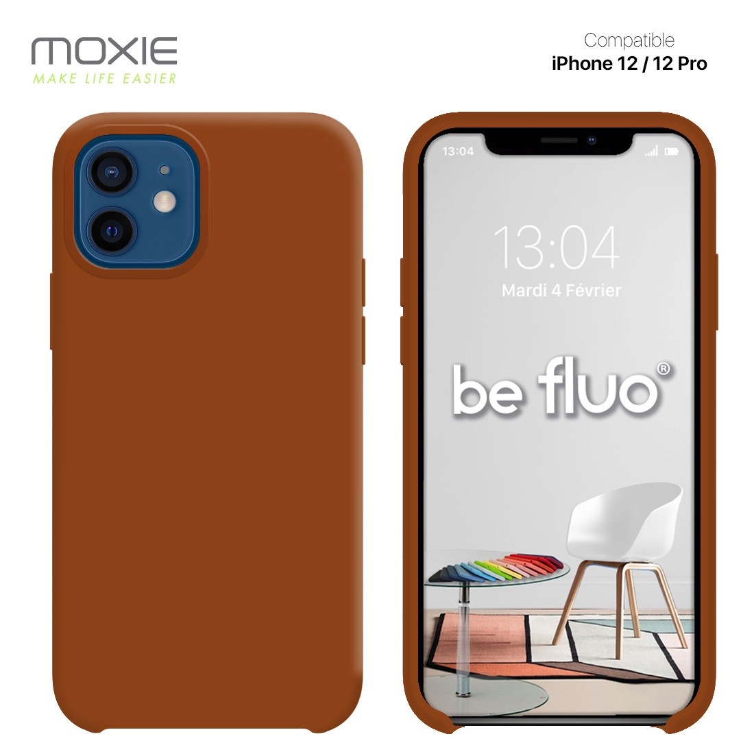 Moxie Coque iPhone 12/12 Pro [BeFluo] Coque Silicone Fine et Légère pour iPhone 12/12 Pro, Intérieur Microfibre, Coque Anti-choc