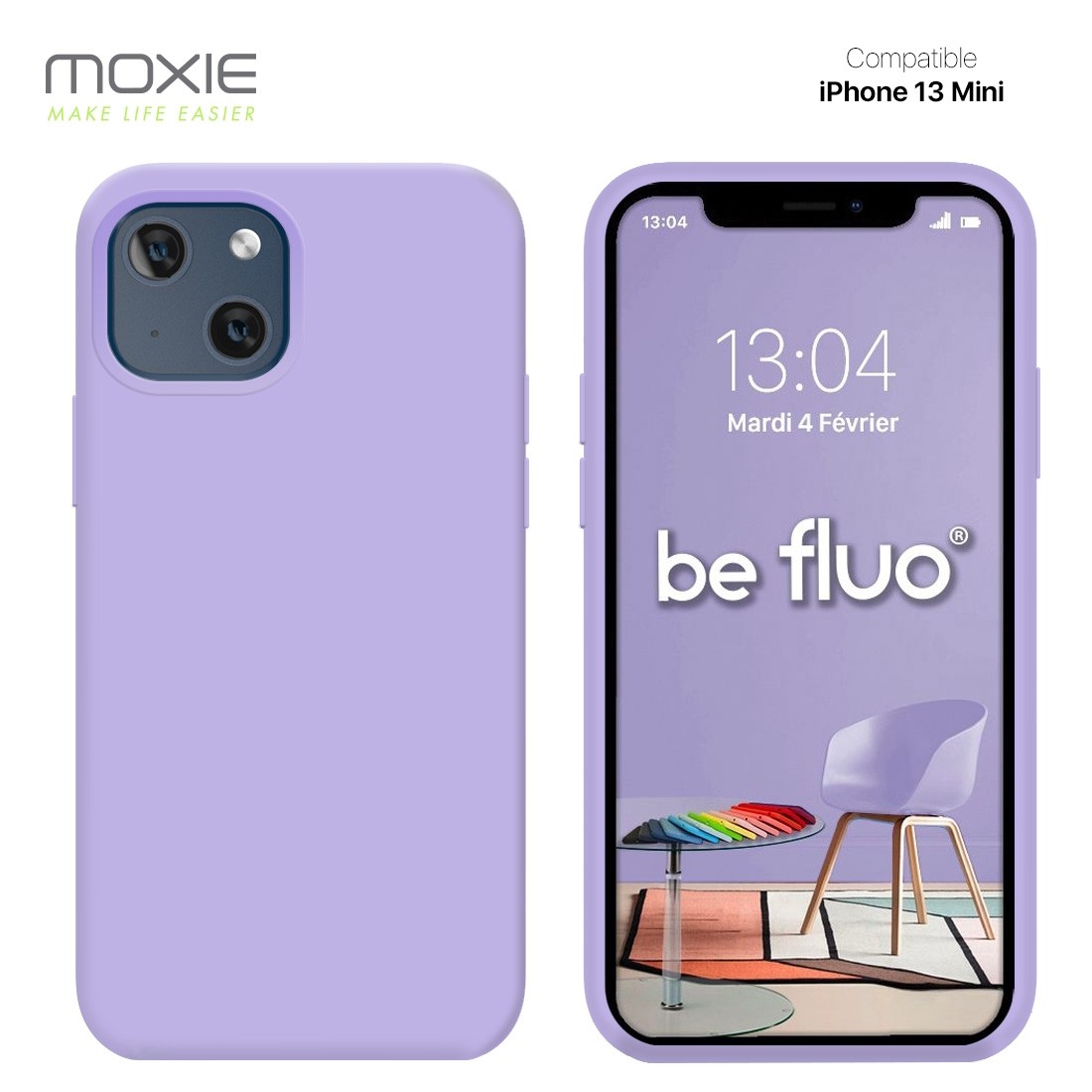 Moxie Coque iPhone 13 Mini [BeFluo] Coque Silicone Fine et Légère pour iPhone 13 Mini, Intérieur Microfibre, Coque Anti-chocs et