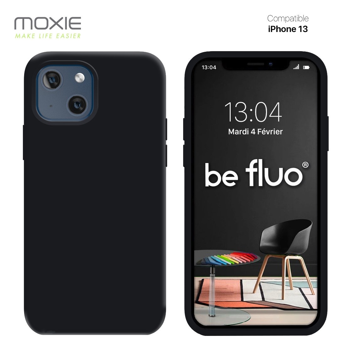 Moxie Coque iPhone 13 [BeFluo] Coque Silicone Fine et Légère pour iPhone 13, Intérieur Microfibre, Coque Anti-chocs et Anti-rayu