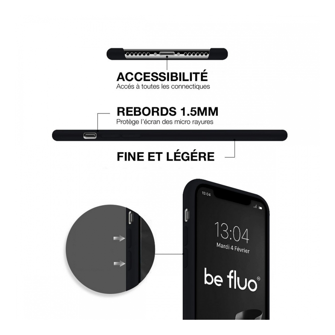 Moxie Coque iPhone 13 [BeFluo] Coque Silicone Fine et Légère pour iPhone 13, Intérieur Microfibre, Coque Anti-chocs et Anti-rayu