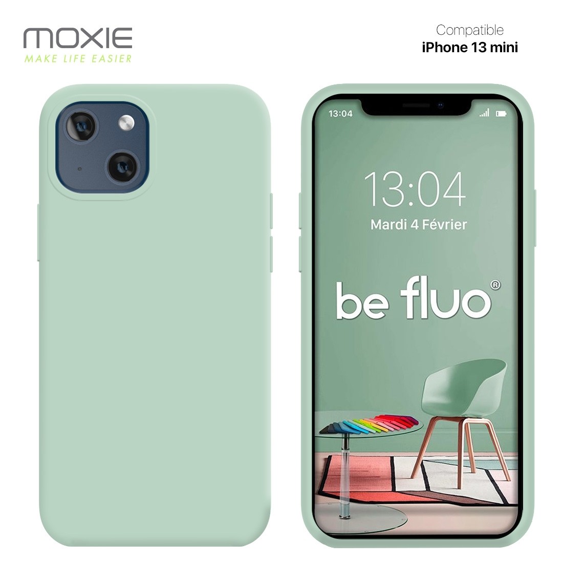 Moxie Coque iPhone 13 Mini [BeFluo] Coque Silicone Fine et Légère pour iPhone 13 Mini, Intérieur Microfibre, Coque Anti-chocs et