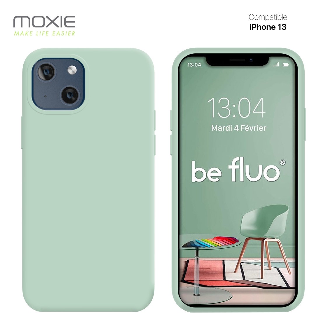 Moxie Coque iPhone 13 [BeFluo] Coque Silicone Fine et Légère pour iPhone 13, Intérieur Microfibre, Coque Anti-chocs et Anti-rayu