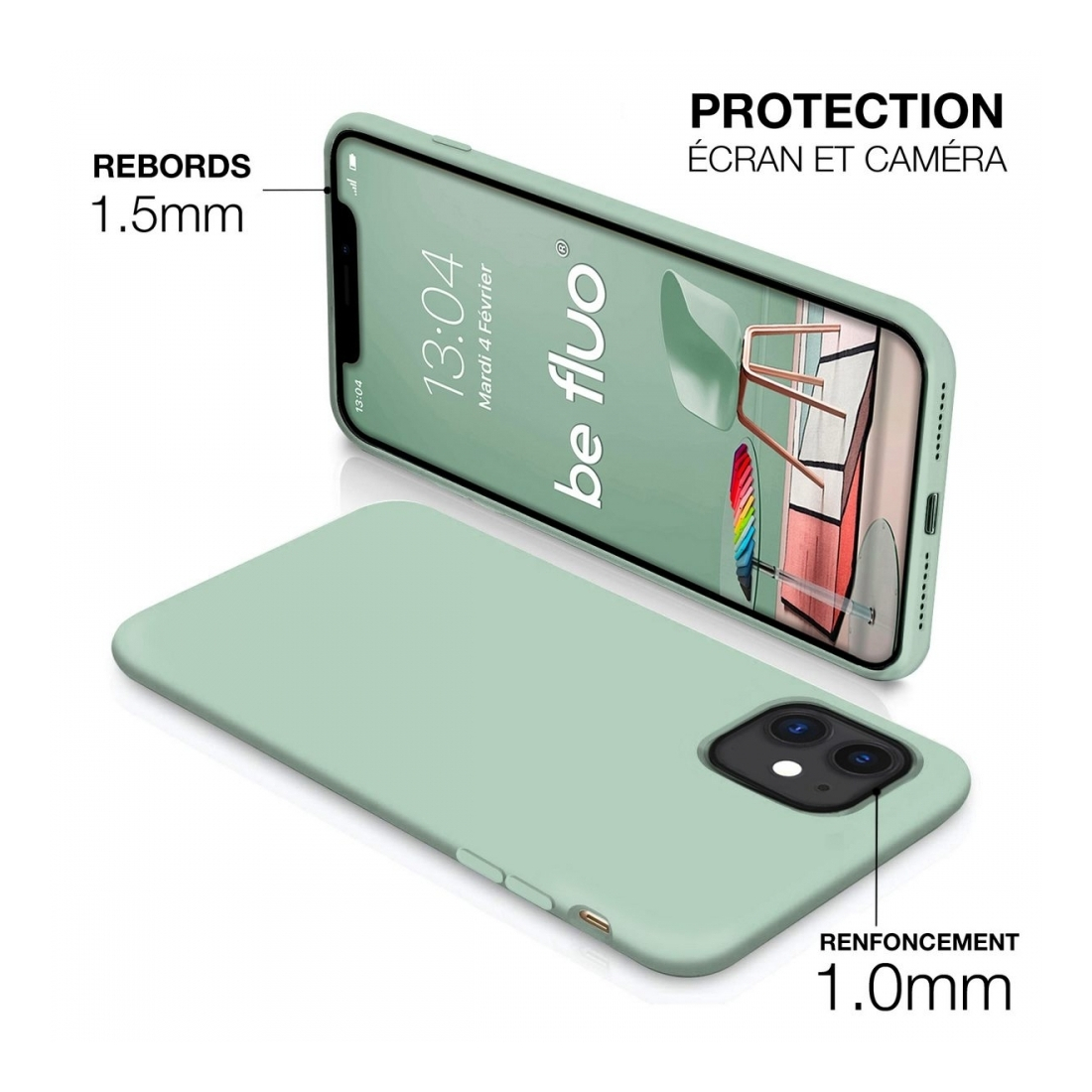 Moxie Coque iPhone 13 [BeFluo] Coque Silicone Fine et Légère pour iPhone 13, Intérieur Microfibre, Coque Anti-chocs et Anti-rayu