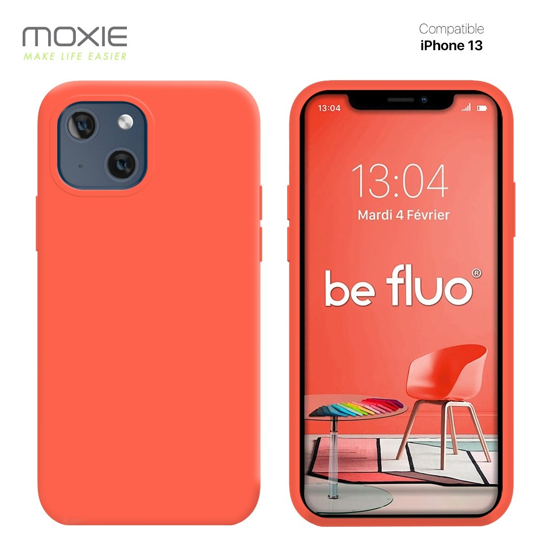 Moxie Coque iPhone 13 [BeFluo] Coque Silicone Fine et Légère pour iPhone 13, Intérieur Microfibre, Coque Anti-chocs et Anti-rayu