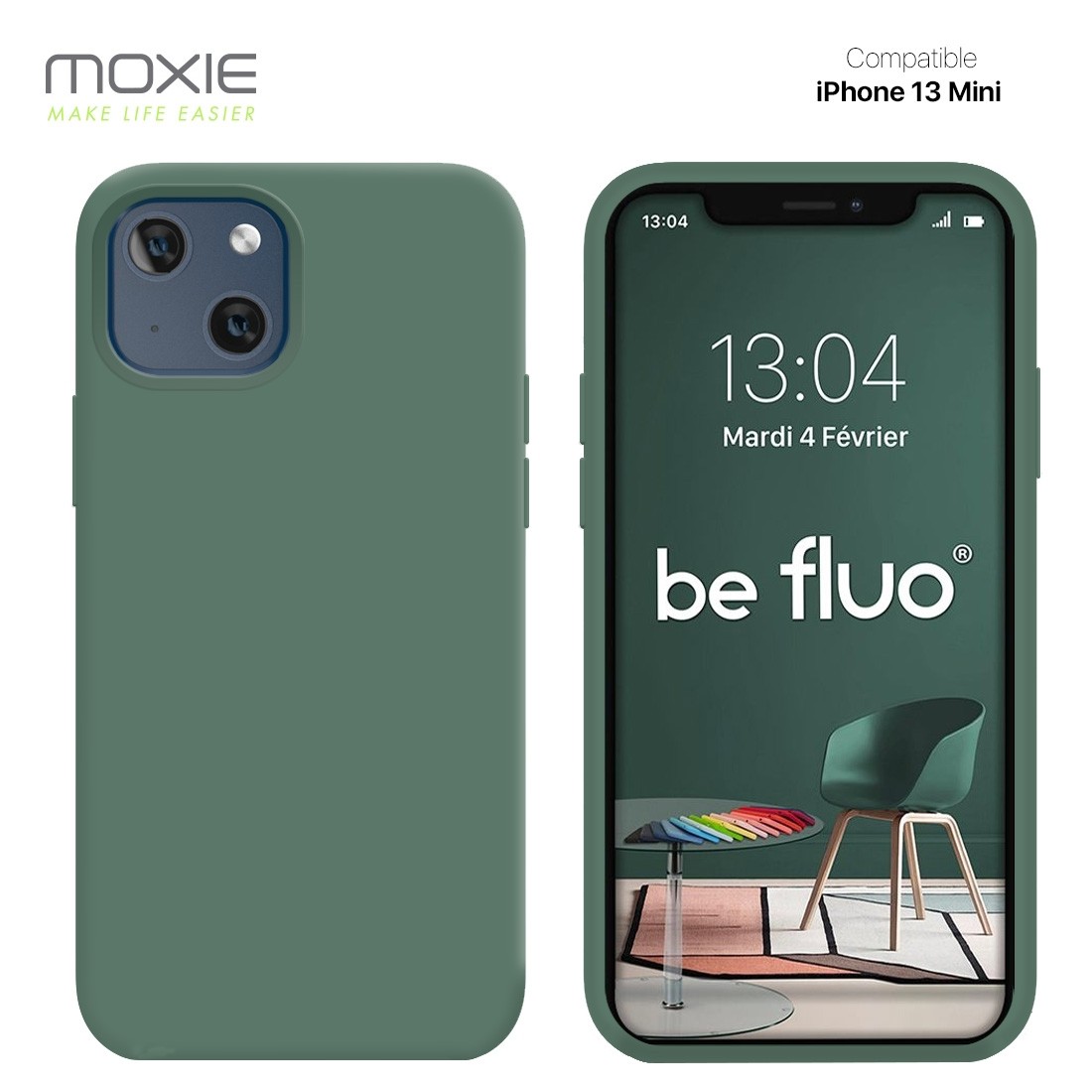 Moxie Coque iPhone 13 Mini [BeFluo] Coque Silicone Fine et Légère pour iPhone 13 Mini, Intérieur Microfibre, Coque Anti-chocs et