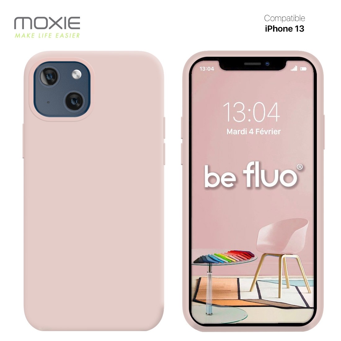 Moxie Coque iPhone 13 [BeFluo] Coque Silicone Fine et Légère pour iPhone 13, Intérieur Microfibre, Coque Anti-chocs et Anti-rayu