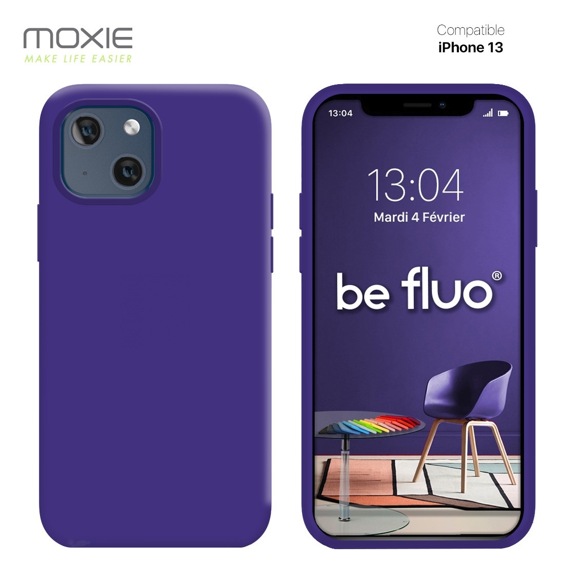 Moxie Coque iPhone 13 [BeFluo] Coque Silicone Fine et Légère pour iPhone 13, Intérieur Microfibre, Coque Anti-chocs et Anti-rayu