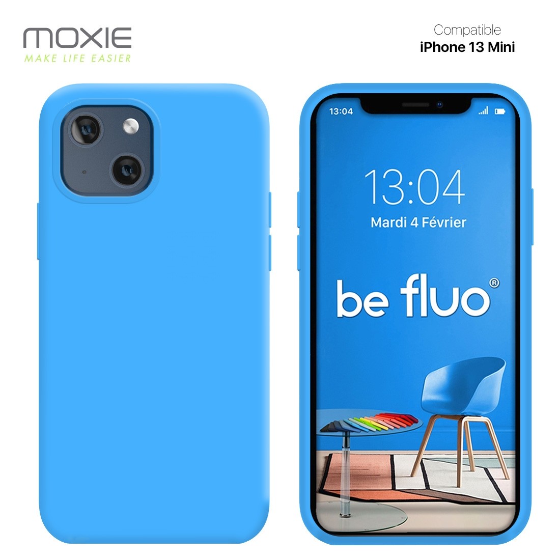 Moxie Coque iPhone 13 Mini [BeFluo] Coque Silicone Fine et Légère pour iPhone 13 Mini, Intérieur Microfibre, Coque Anti-chocs et