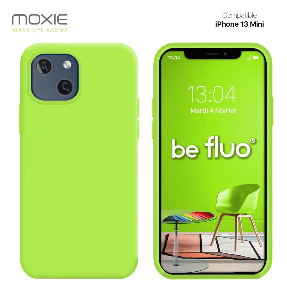 Moxie Coque iPhone 13 Mini [BeFluo] Coque Silicone Fine et Légère pour iPhone 13 Mini, Intérieur Microfibre, Coque Anti-chocs et