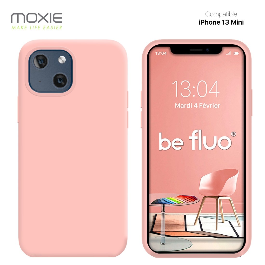 Moxie Coque iPhone 13 Mini [BeFluo] Coque Silicone Fine et Légère pour iPhone 13 Mini, Intérieur Microfibre, Coque Anti-chocs et