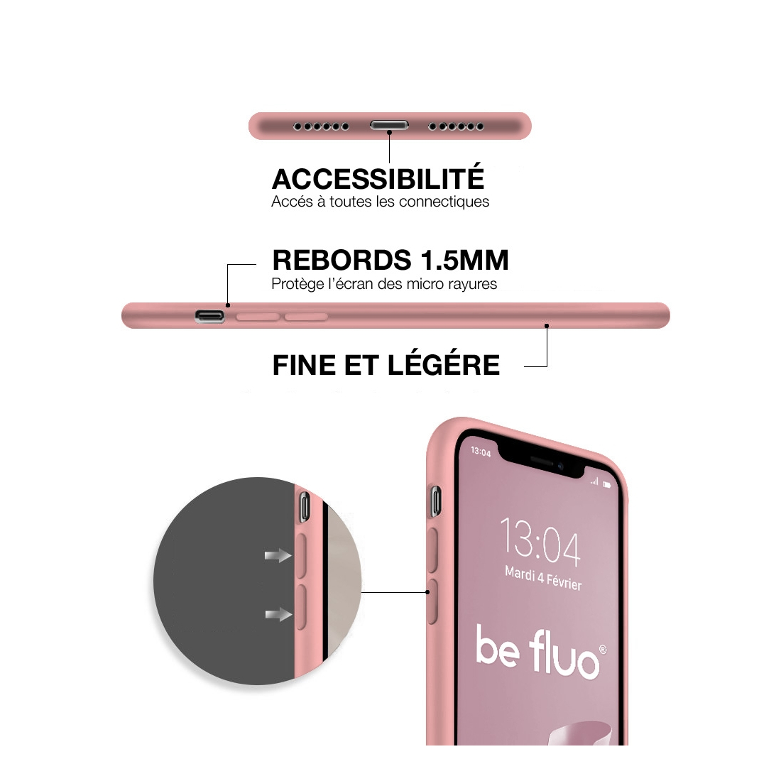 Moxie Coque iPhone 13 Mini [BeFluo] Coque Silicone Fine et Légère pour iPhone 13 Mini, Intérieur Microfibre, Coque Anti-chocs et
