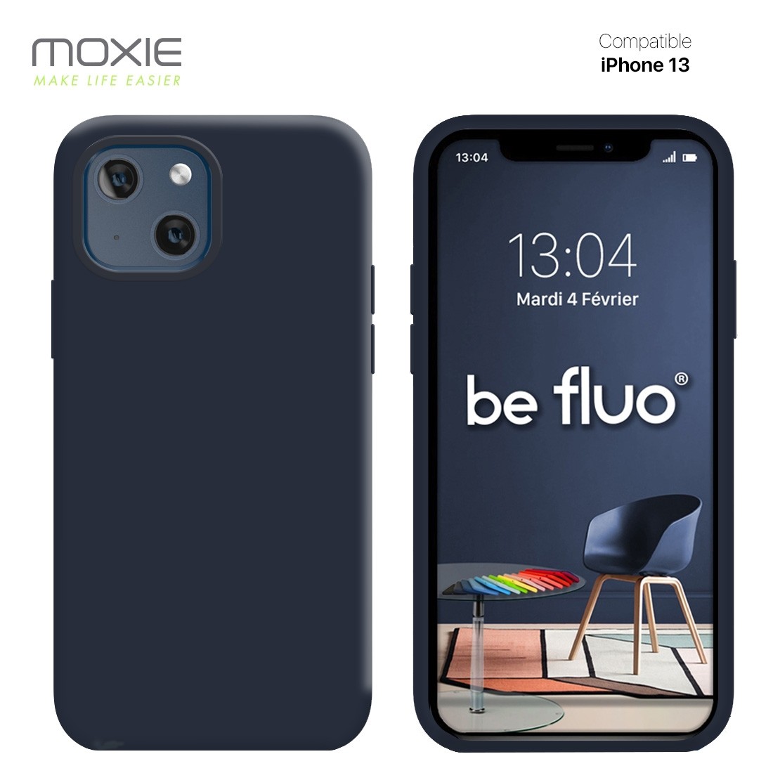 Moxie Coque iPhone 13 [BeFluo] Coque Silicone Fine et Légère pour iPhone 13 , Intérieur Microfibre, Coque Anti-chocs et Anti-ray