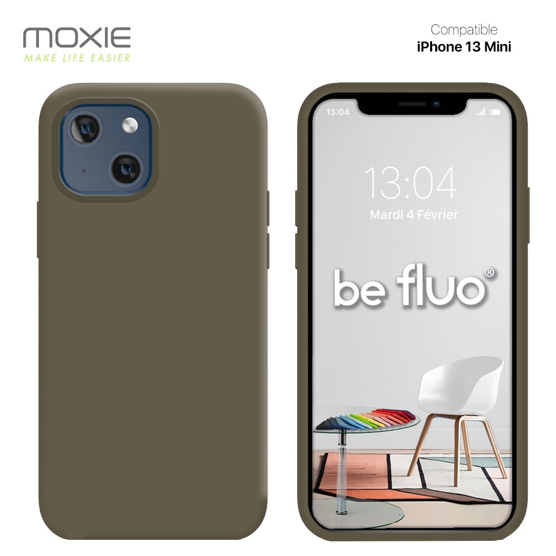 Moxie Coque iPhone 13 Mini [BeFluo] Coque Silicone Fine et Légère pour iPhone 13 Mini, Intérieur Microfibre, Coque Anti-chocs et
