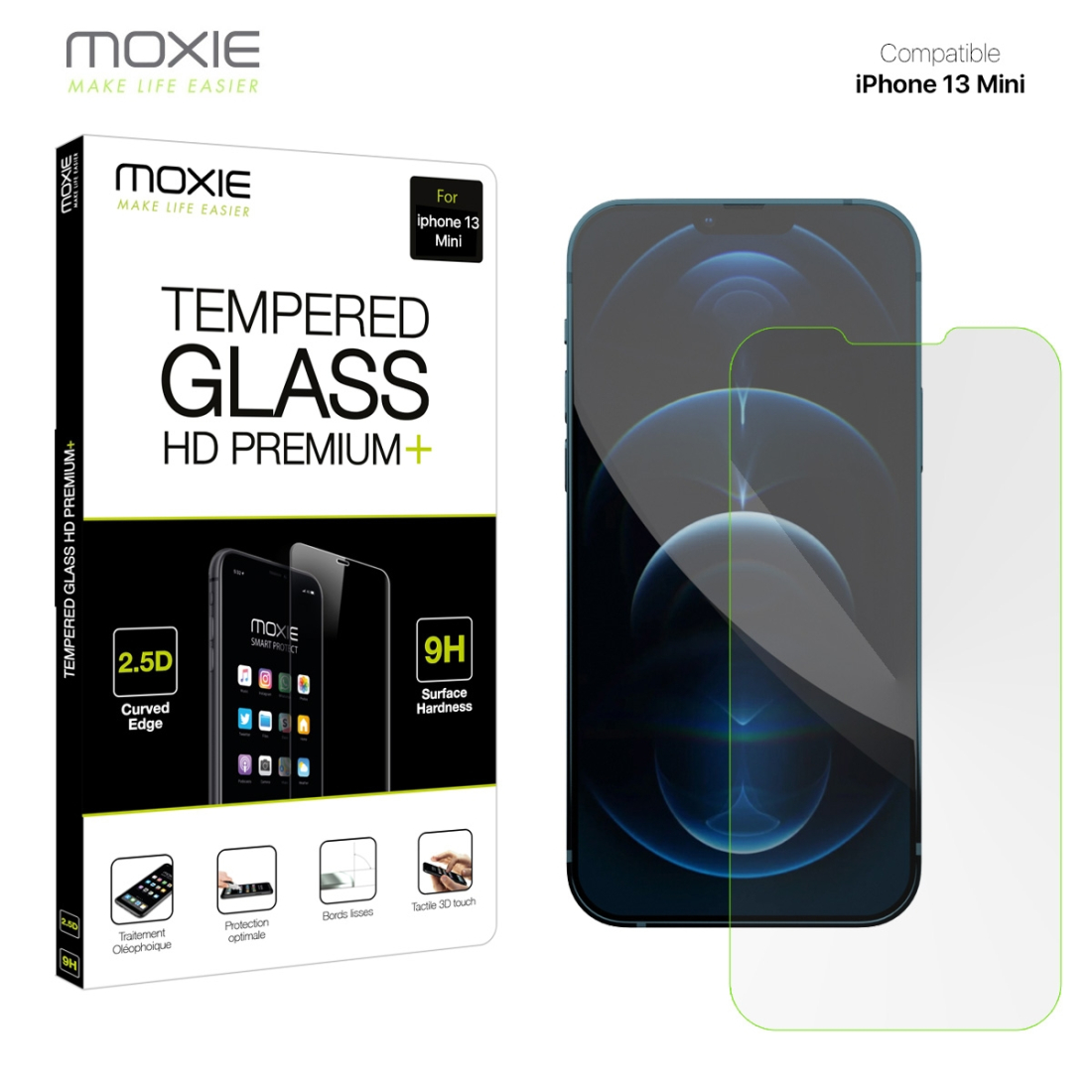 Pack Moxie 1 Housse TPU transparente + 1 verre trempé 2.5D Apple iPhone 13 Mini