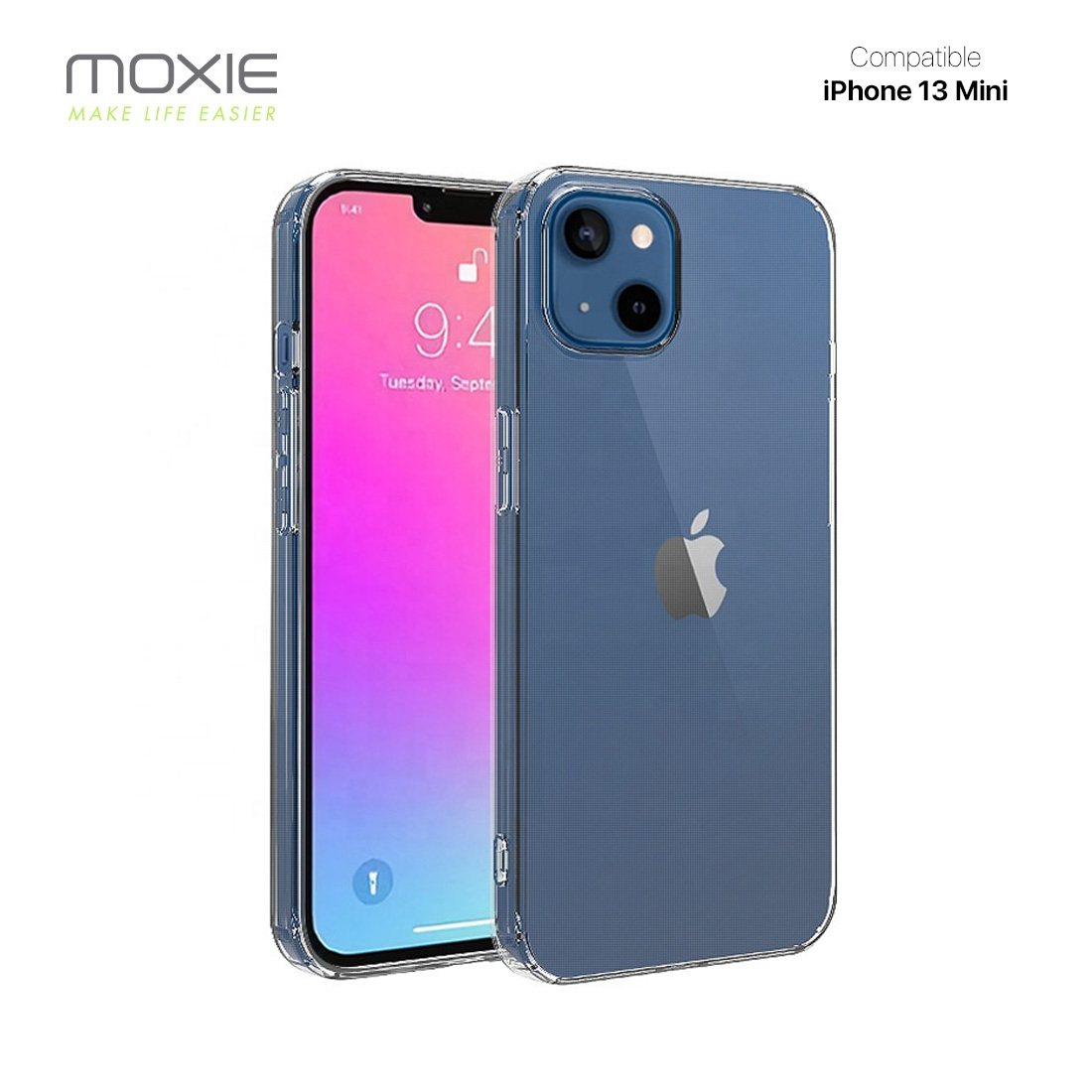 Pack Moxie 1 Housse TPU transparente + 1 verre trempé 2.5D Apple iPhone 13 Mini