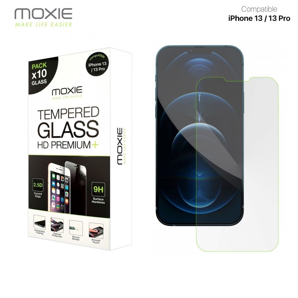 Pack x10 Protection d'écran en verre trempé iPhone 13 / 13 Pro, Moxie [Glass HD Premium+] [2.5D 9H] Film en verre véritable pour iPhone 13 / 13 Pro - Transparent