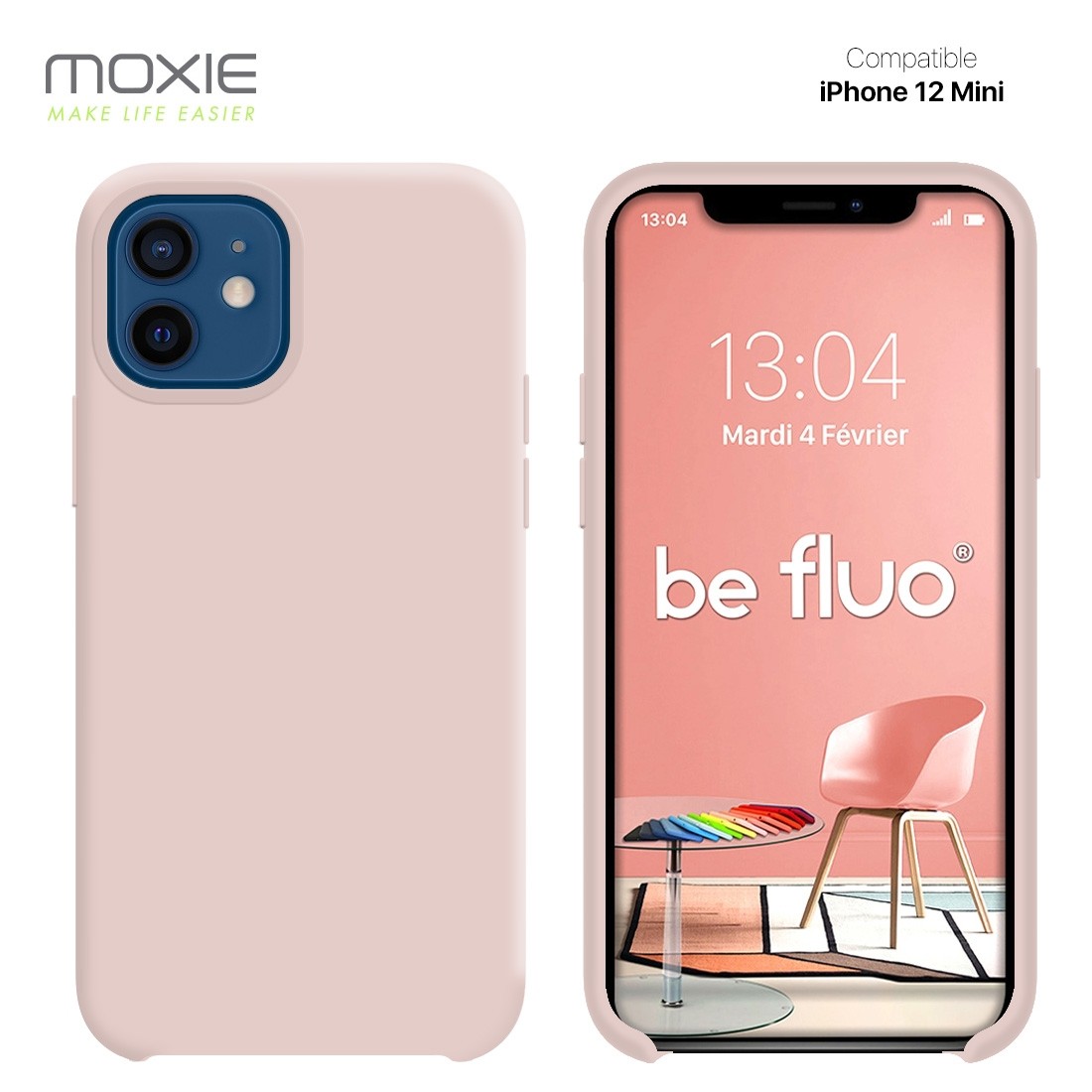 Moxie Coque silicone iPhone 12 mini 5.4" [BeFluo] - Intérieur Microfibre, Coque Anti-chocs et Anti-rayures pour iPhone 12 Mini 5