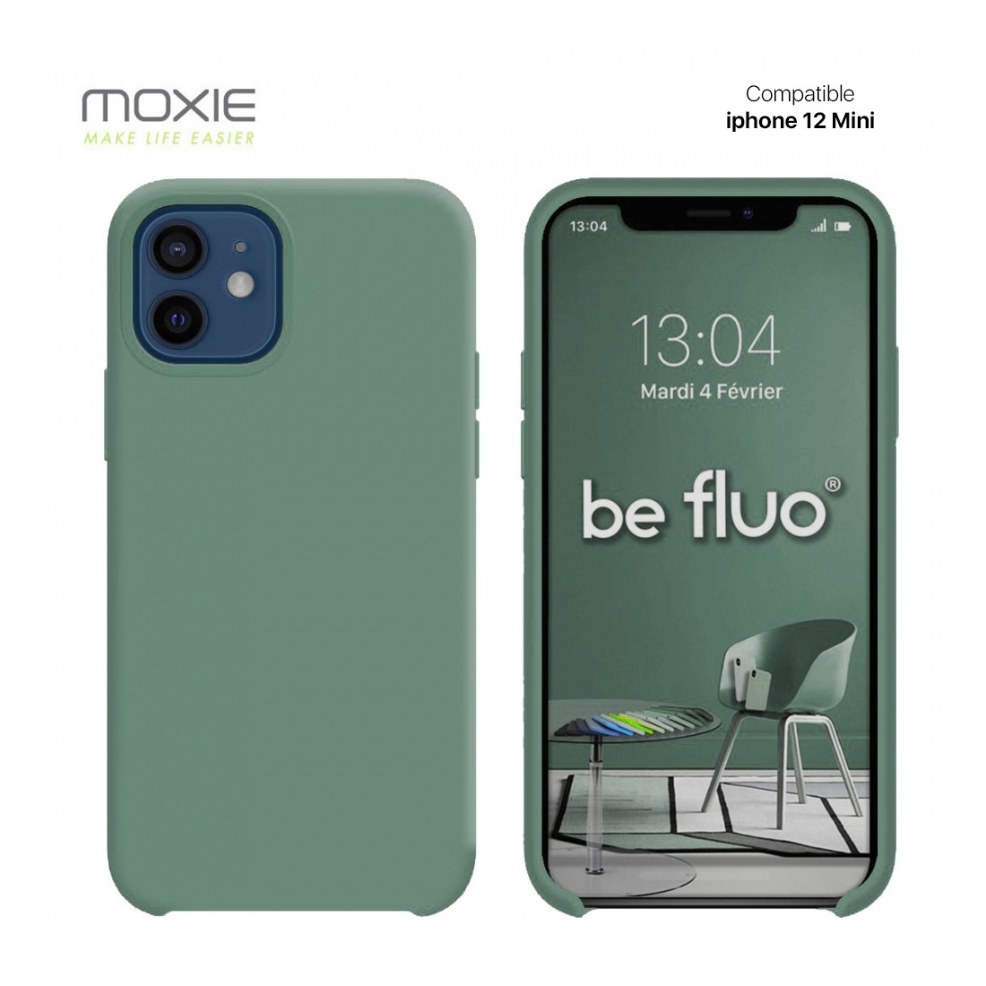 Moxie Coque silicone iPhone 12 mini 5.4" [BeFluo] - Intérieur Microfibre, Coque Anti-chocs et Anti-rayures pour iPhone 12 Mini 5