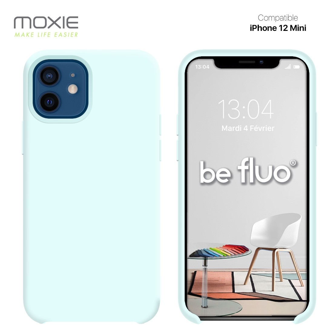 Moxie Coque silicone iPhone 12 mini 5.4" [BeFluo] - Intérieur Microfibre, Coque Anti-chocs et Anti-rayures pour iPhone 12 Mini 5