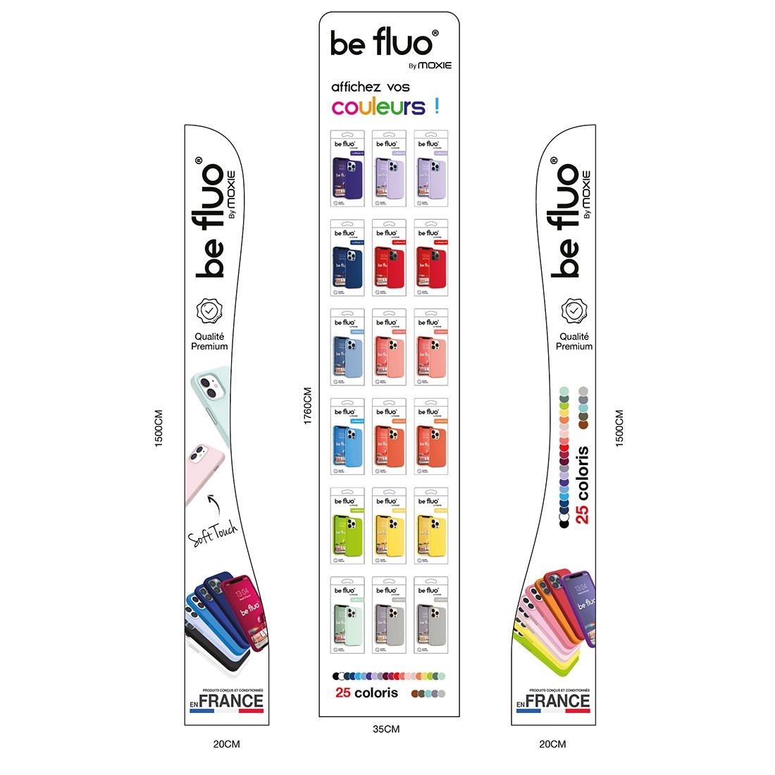 Présentoir + 126 coques BeFluo - 18 broches et roulettes intégrées