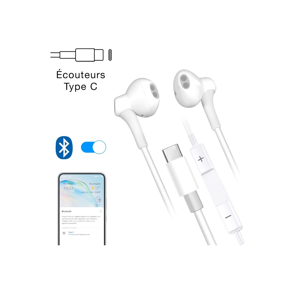 Kit piéton stéréo Moxie avec micro connectique Type-C - Sous packaging