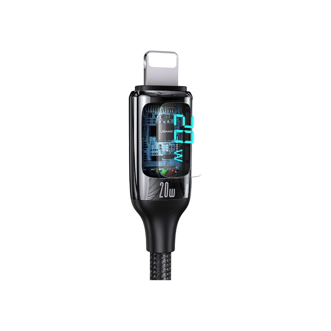 Cable data Usams Nylon Lightning vers Type-C - Fast charge avec affichage digital - Argent