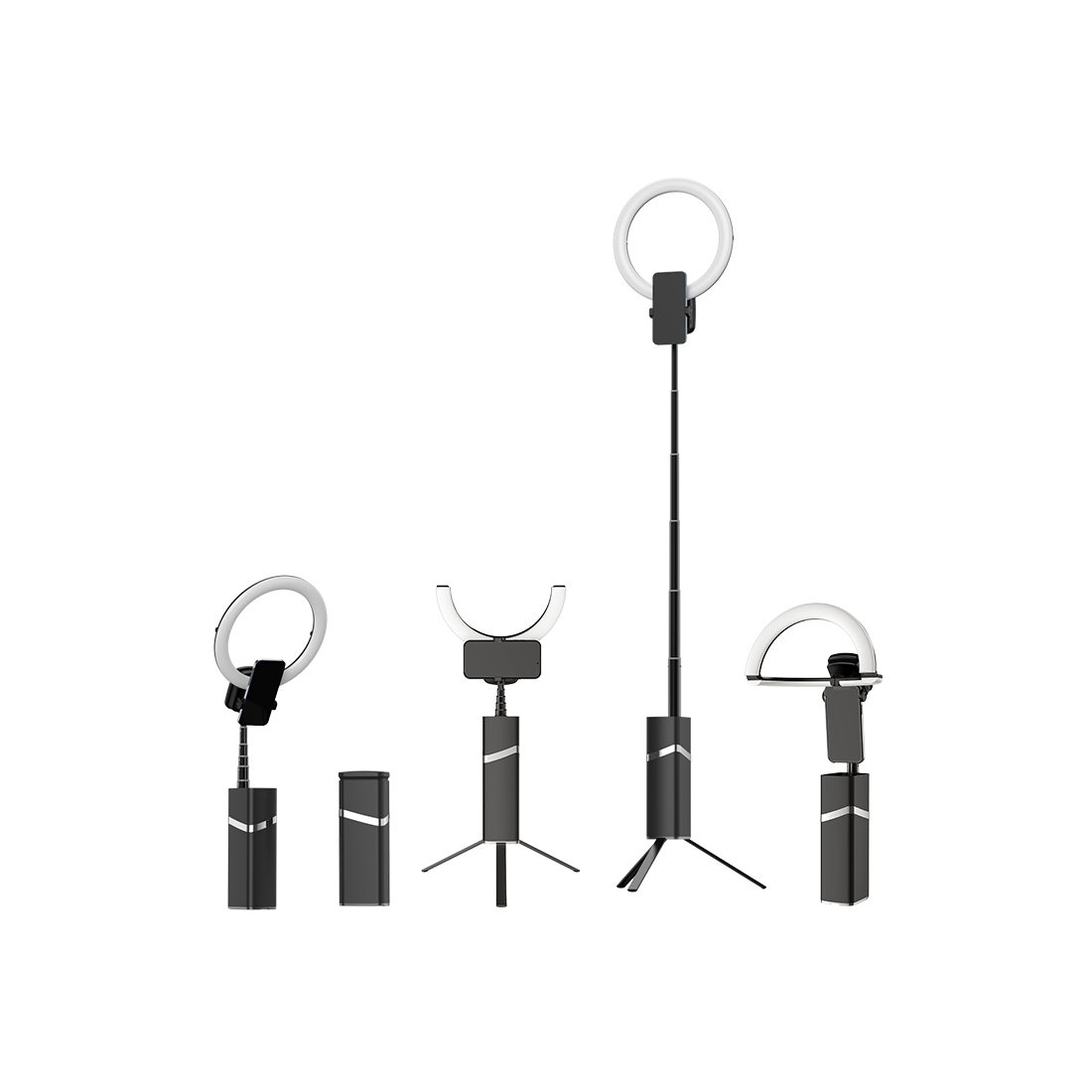 Perche Selfie LED USAMS ZB250 sur Pied téléscopique jusqu'à 1.93m et batterie de 4000 mAh