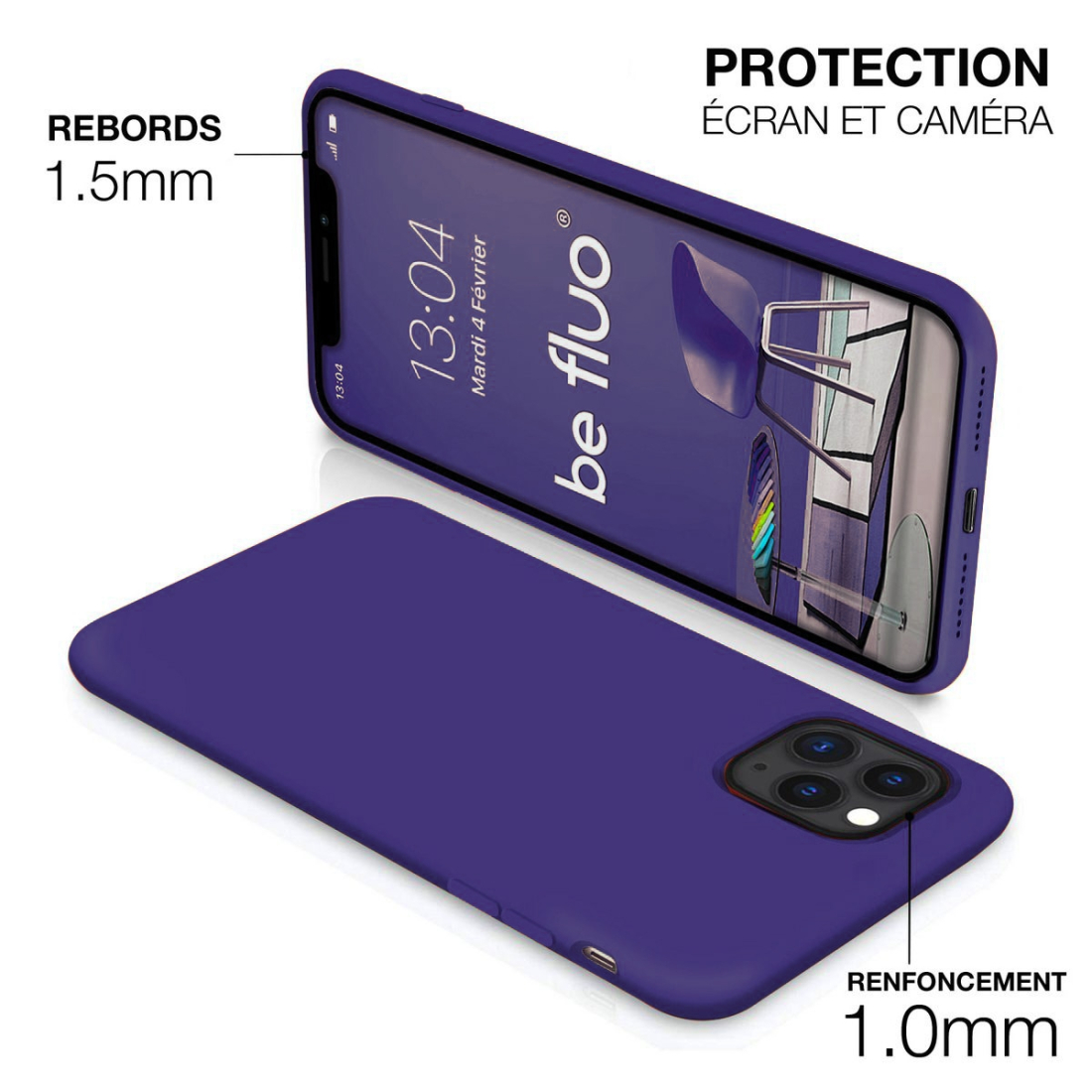 Coque Silicone Moxie BeFluo Fine et Légère pour iPhone 14 Plus, Intérieur Microfibre - Violet