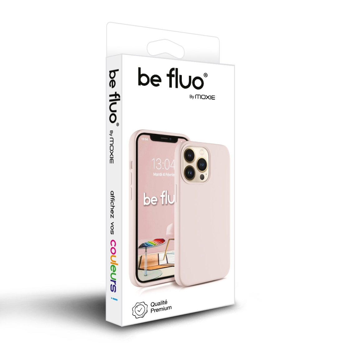 Coque Silicone Moxie BeFluo Fine et Légère pour iPhone 14, Intérieur Microfibre - Rose des sables