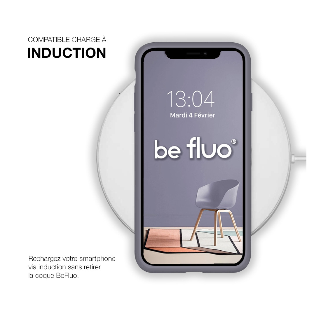 Coque Silicone Moxie BeFluo Fine et Légère pour iPhone 14 Pro, Intérieur Microfibre - Gris lavande