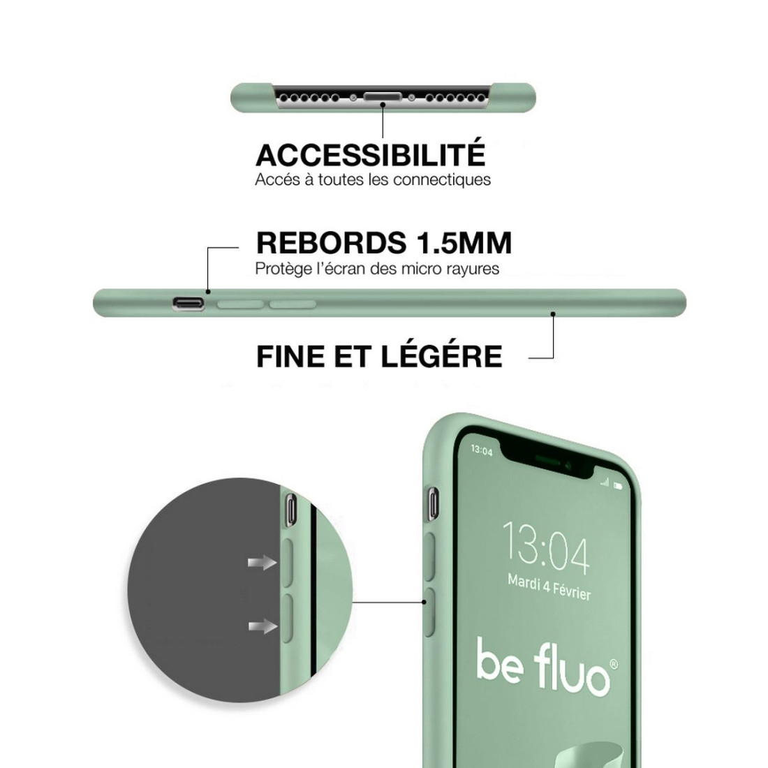 Coque Silicone Moxie BeFluo Fine et Légère pour iPhone 14 Pro, Intérieur Microfibre - Menthe