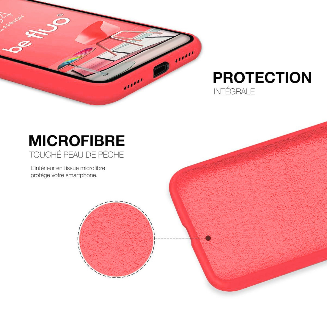 Coque Silicone Moxie BeFluo Fine et Légère pour iPhone 14 Pro, Intérieur Microfibre - Rose