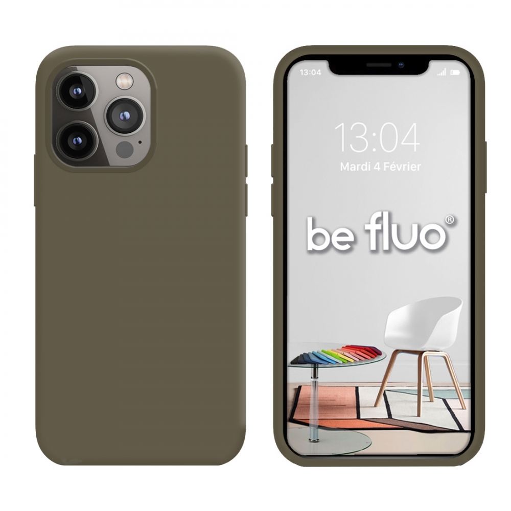 Coque Silicone Moxie BeFluo Fine et Légère pour iPhone 14 Pro Max, Intérieur Microfibre - Gris marron