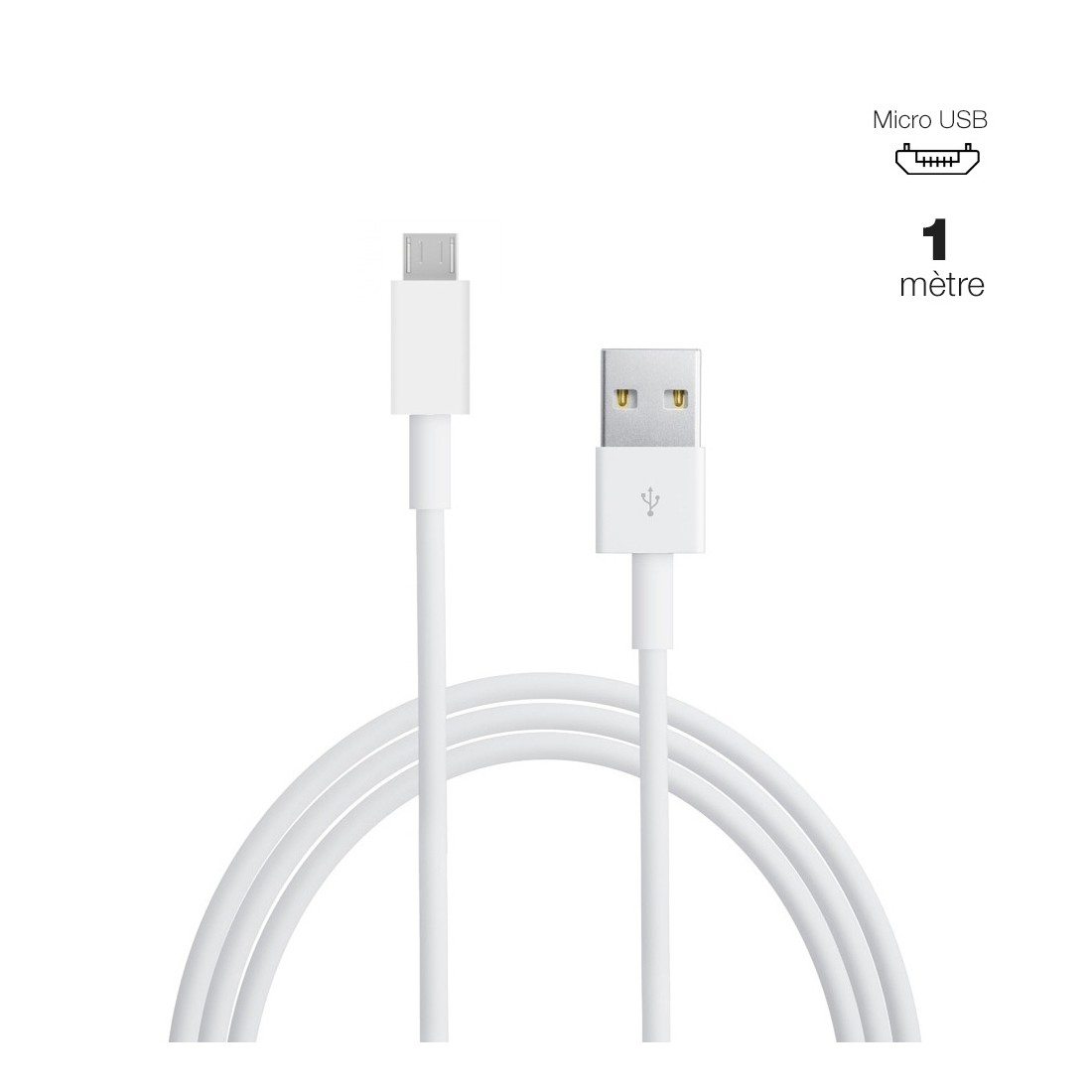 Câble data Moxie Micro USB - 1 mètre - Blanc - Sans packaging