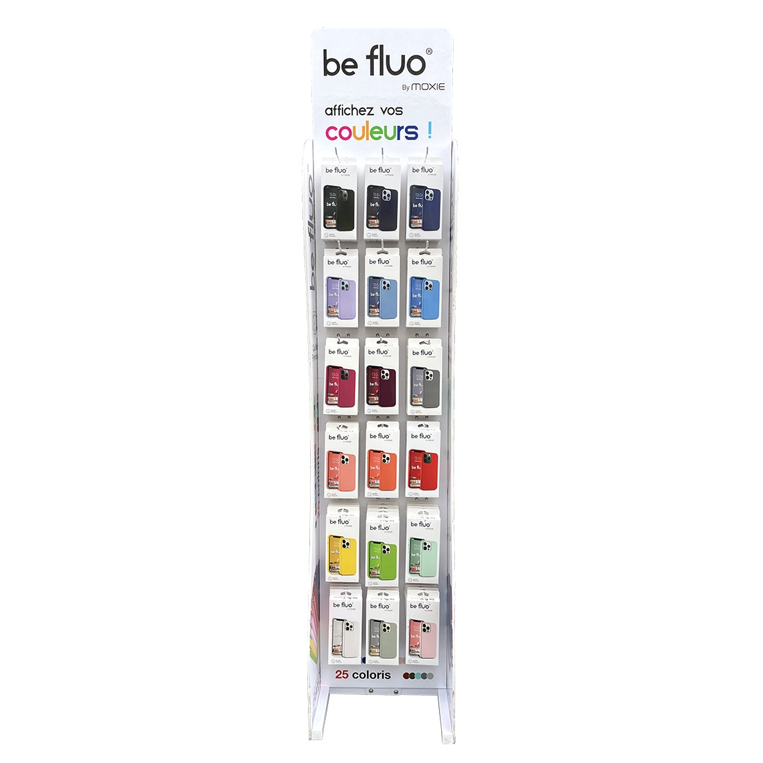 Présentoir + 126 coques BeFluo - 18 broches et roulettes intégrées